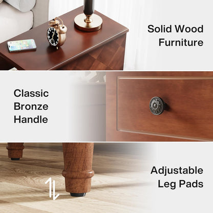 Fully Assembled End Table, Narrow Side Table with 3 Drawers, Pre-Assembled Nightstand Slim Bedside Table for Small Spaces, Living Room, Bedroom, Brown