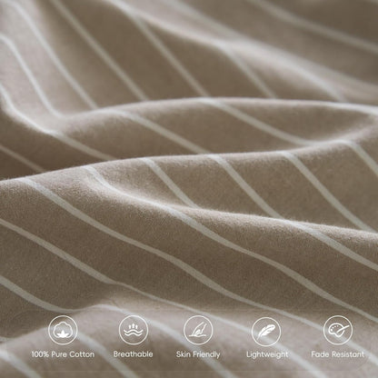 Bedding Pillowcases Striped Pack of 2 100% Washed Cotton Linen like Textured Breathable Durable Soft Comfy (Tannish Linen Grey White Wide Stripes, King)