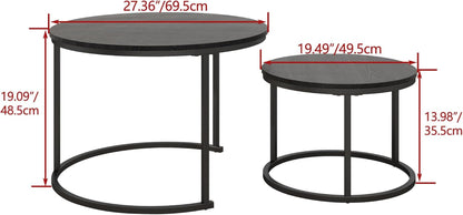 round Coffee Table,Nesting Coffee Table Set of 2,Center Tables for Living Room,Office, Home Small Space,Stacking Side Tables,Sturdy and Easy Assembly,Wood Desktop,Black,Large