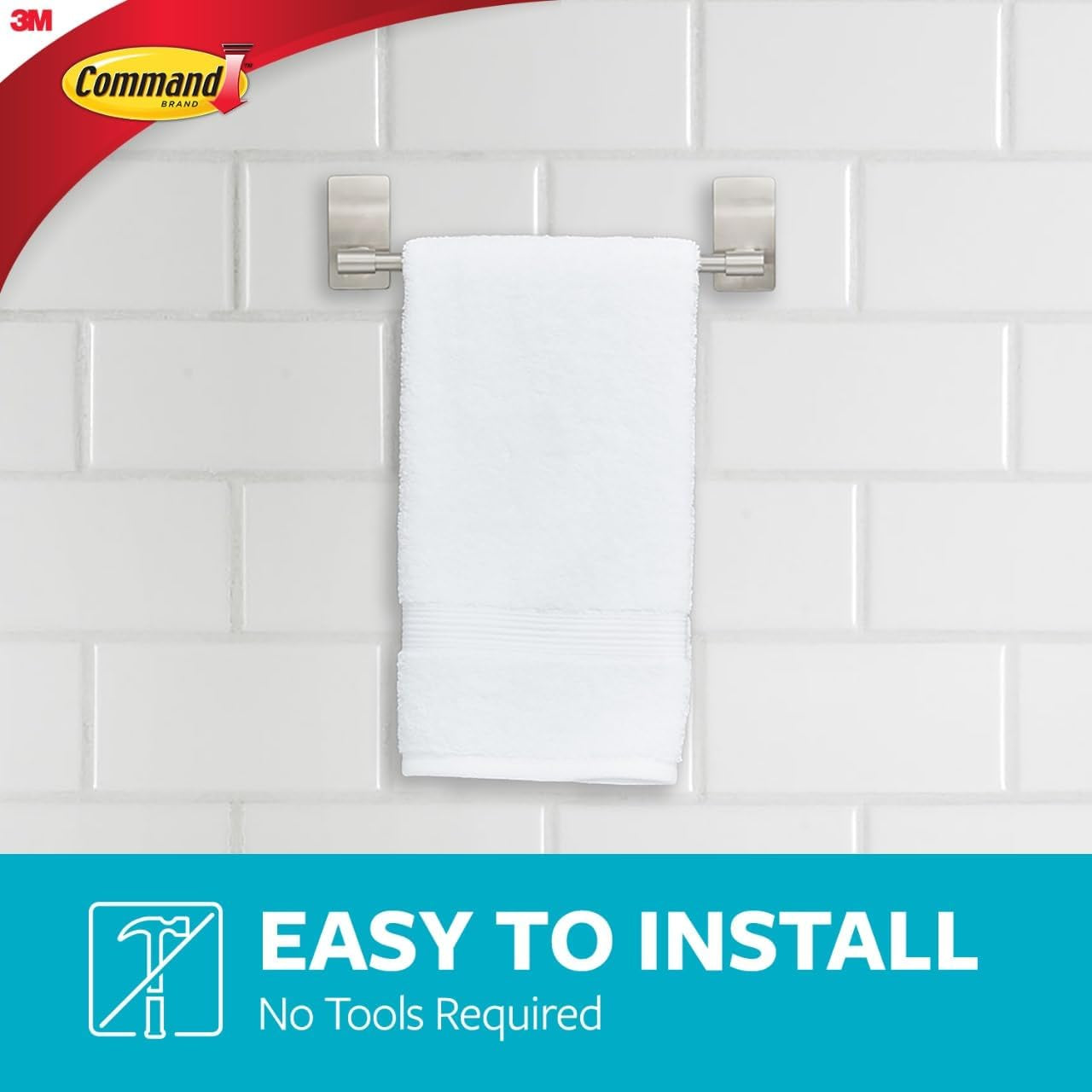 Towel Bar with Water Resistant Strips, Organize Your Bathroom, Easy to Open Packaging