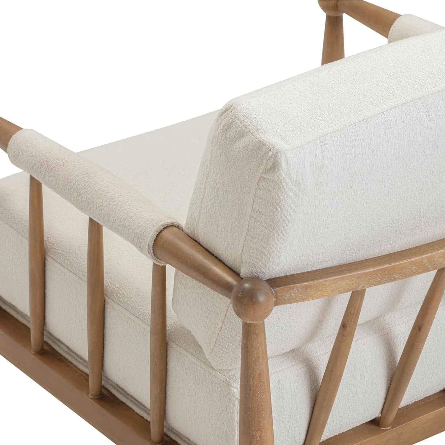 Spencer Boucle Accent Chair, Bohemian Armchair with Solid Wood Frame and Upholstered Foam Cushion, Cream/Light Brown