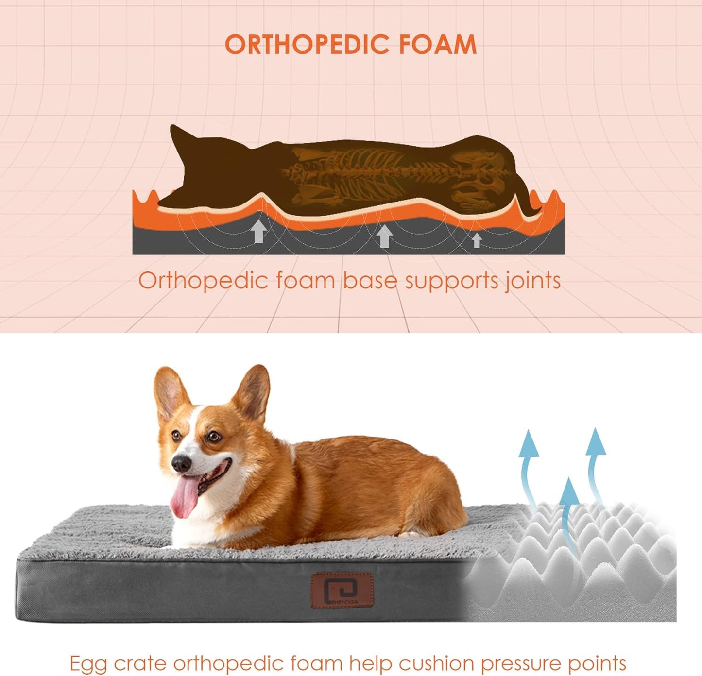 Orthopedic XL Dog Beds for Extra Large Dogs with Removable Washable Cover for Crate, Grey, 41X27