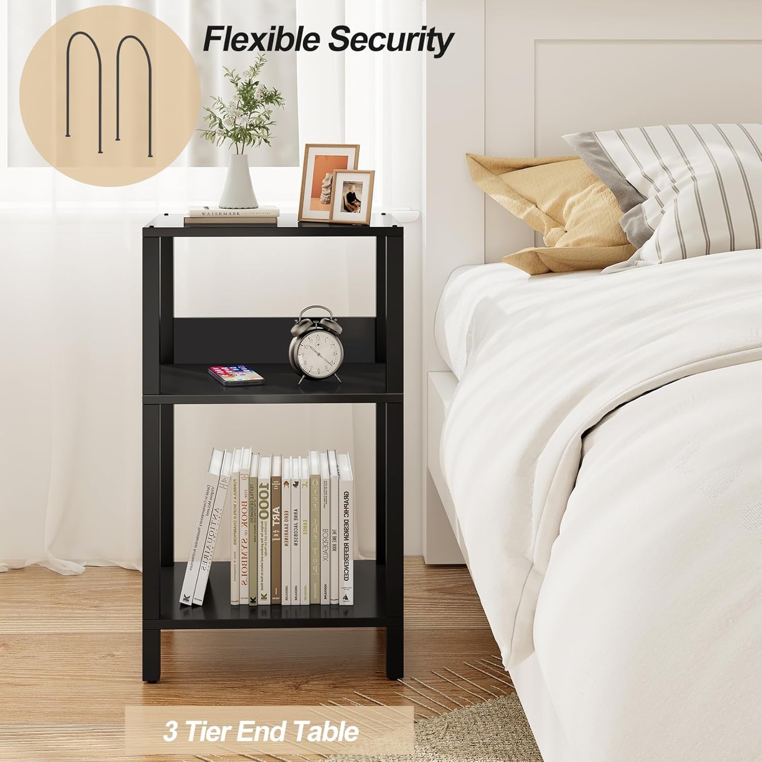 Record Player Stand with Storage up to 100 Albums,Record Storage Table,3 Tier End Table,Side Table for Living Room, Bedroom, Black TB01BK075
