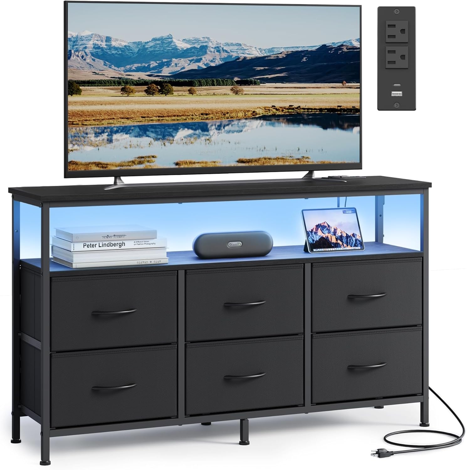 BELLAH Collection - Dresser for Bedroom, Chest of Drawers, TV Stand for Tvs up to 55 Inches, Living Room, Closet, 6 Drawers and 1 Shelf, Modern, Ink Black ULGS833BH02S