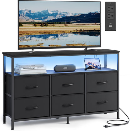 BELLAH Collection - Dresser for Bedroom, Chest of Drawers, TV Stand for Tvs up to 55 Inches, Living Room, Closet, 6 Drawers and 1 Shelf, Modern, Ink Black ULGS833BH02S