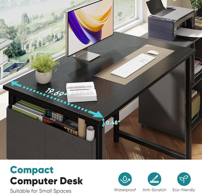 Computer Desk 31 Inch Home Office Desks for Small Spaces, Gaming Writing Study Work Table with Storage Bag for Bedroom, Black