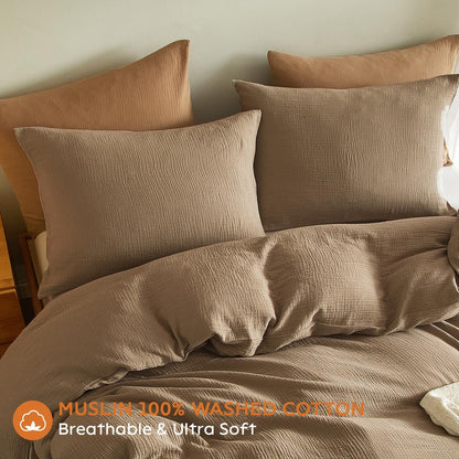 Muslin Pillowcases King Size 100% Cotton, 2 Pack Linen like Pillow Shams with Envelope Closure, Ultral Soft and Breathable Pillow Case Covers, Light Brown, 20" X 36", No Filling