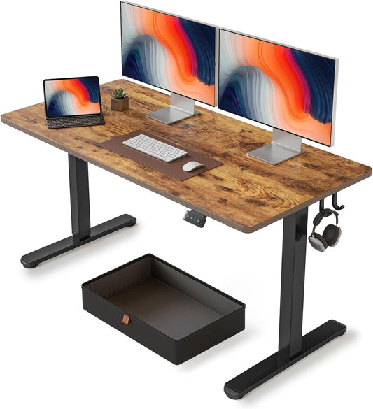 55 X 24 Inches Standing Desk with Drawer, Adjustable Height Electric Stand up Desk with Storage, Sit Stand Home Office Desk, Ergonomic Computer Desk, Rustic Brown Top