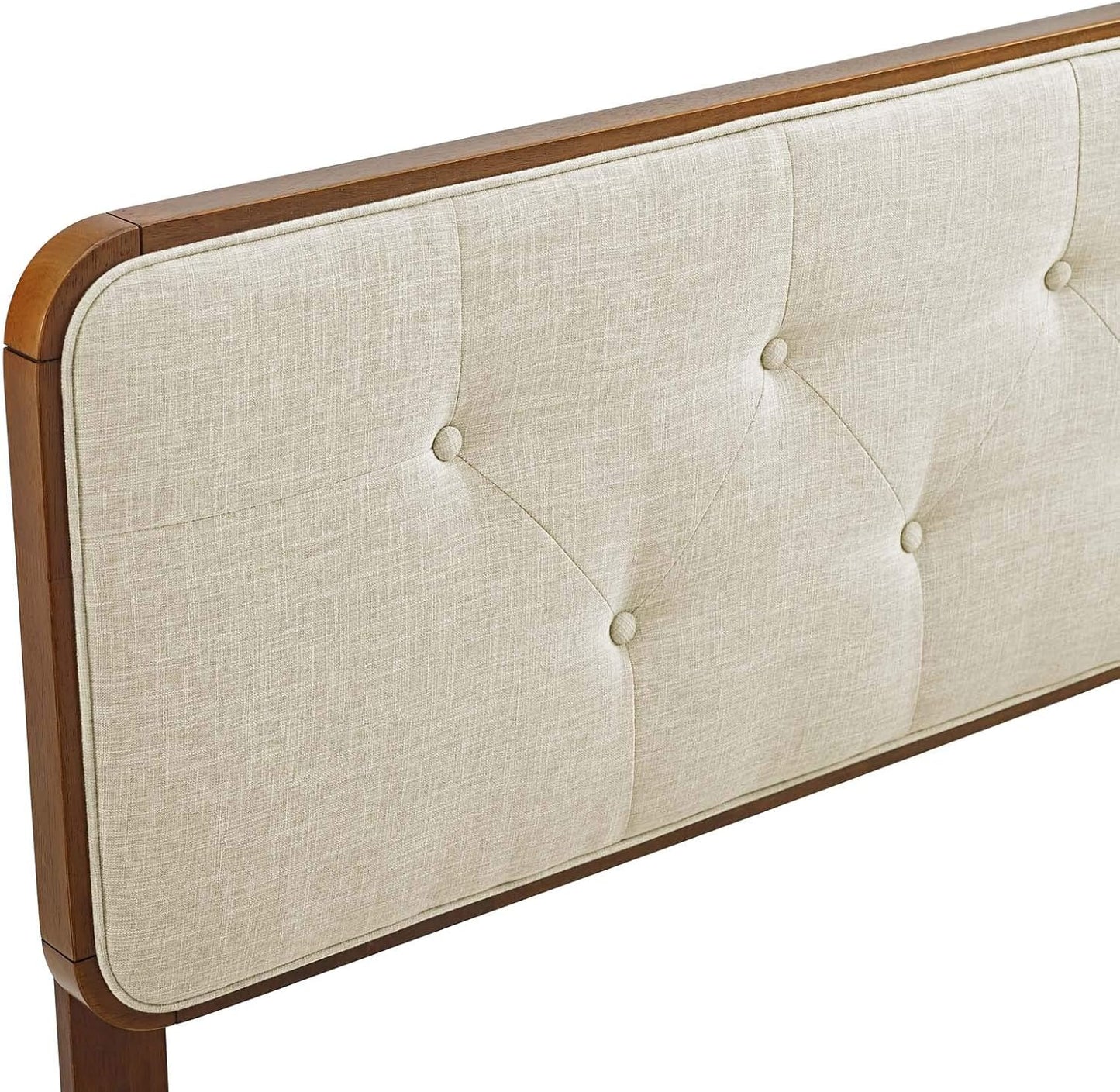 MOD-6235-WAL-BEI Collins Tufted King Fabric and Wood Headboard, Walnut Beige