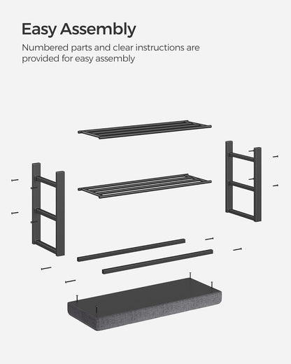 Shoe Bench, Storage Bench, Entryway Bench with Cushion, Shoe Shelf with Seat, Space-Saving, Modern Style, for Living Room, Bedroom, Hallway, Dark Gray and Ink Black ULBS57GYZ