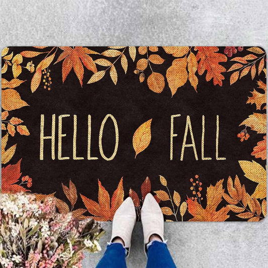 Hello Door Mat Fall Door Mat, Fall Maple Leafs Doormat for Indoor Outdoor Entrance Floor Mats Non Slip Autumn Harvest Vintage Thanksiving Decor Rubber Welcome Mats 16" X 24" Inch