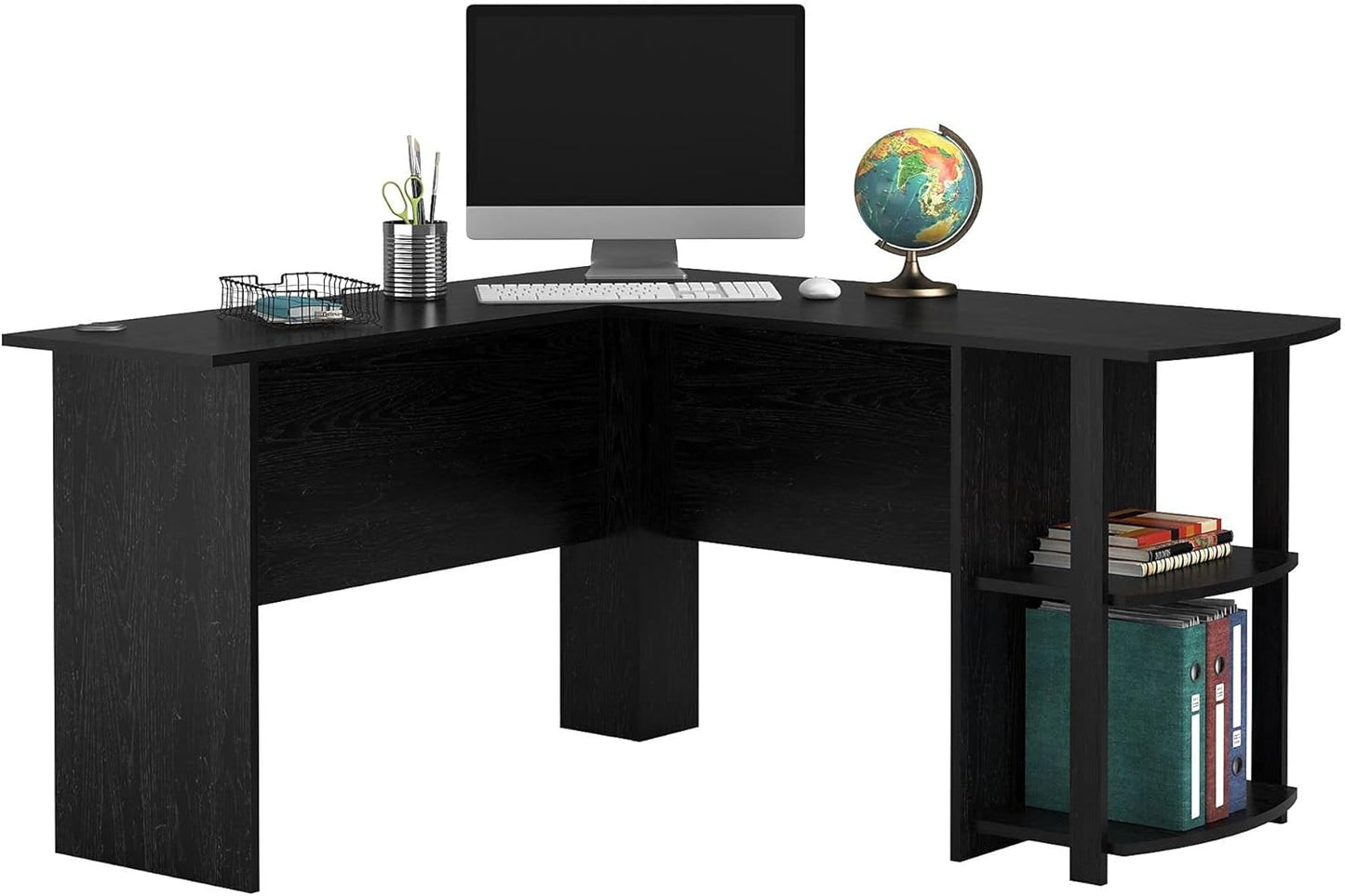 Dakota L-Desk with Bookshelves, Black Oak