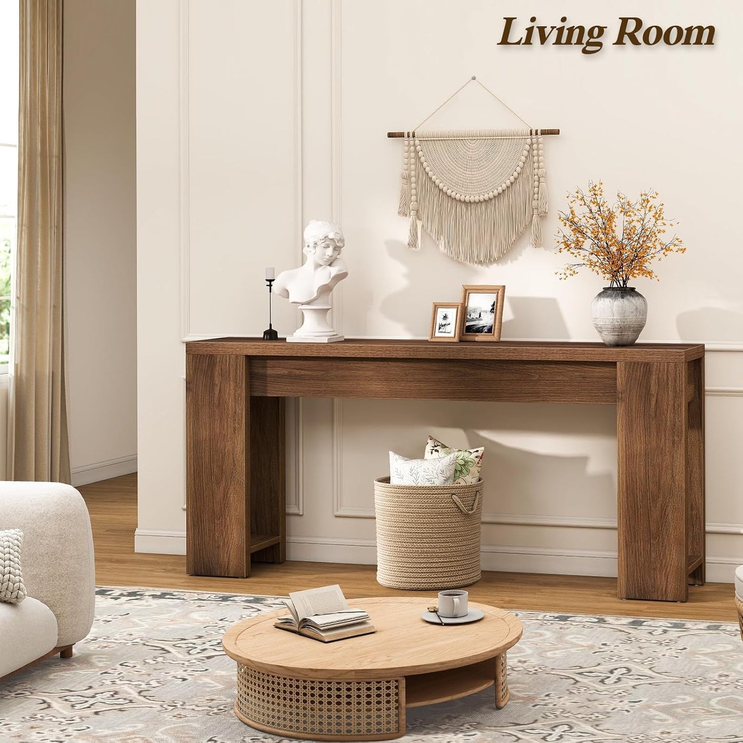 71" Extra Long Console Table, Wood Farmhouse Entryway Table, Plank and Beam Console Tables for Living Room, Entry, Entrance, behind Couch, Hallway, Foyer, Narrow Sofa Tables for Front Door