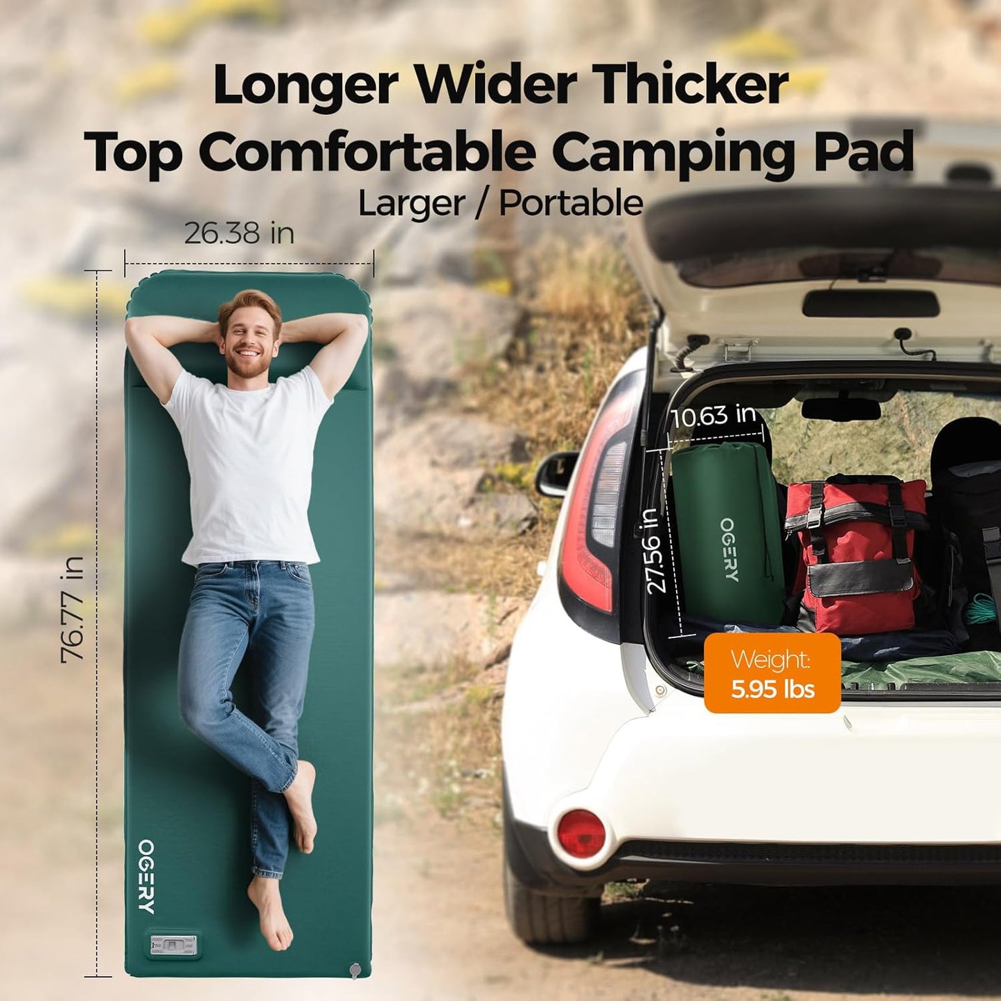 Self Inflating Sleeping Pad with Electric Pump, 3.15" Ultra-Thick Memory Foam Camping Pad, 4 Season Camping Mattress Pad with Built-In Pillow, Camping Essentials Gear for Tent Travel Car