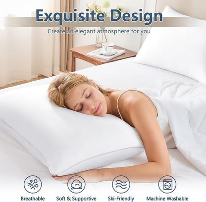 Soft Supportive Bed Pillows for Side and Back Sleepers, Oeko-Tex Certified down Alternative Filling, Hotel Quality Fluffy Sleeping Pillow, White, King - 19" X 34", 4 Pack