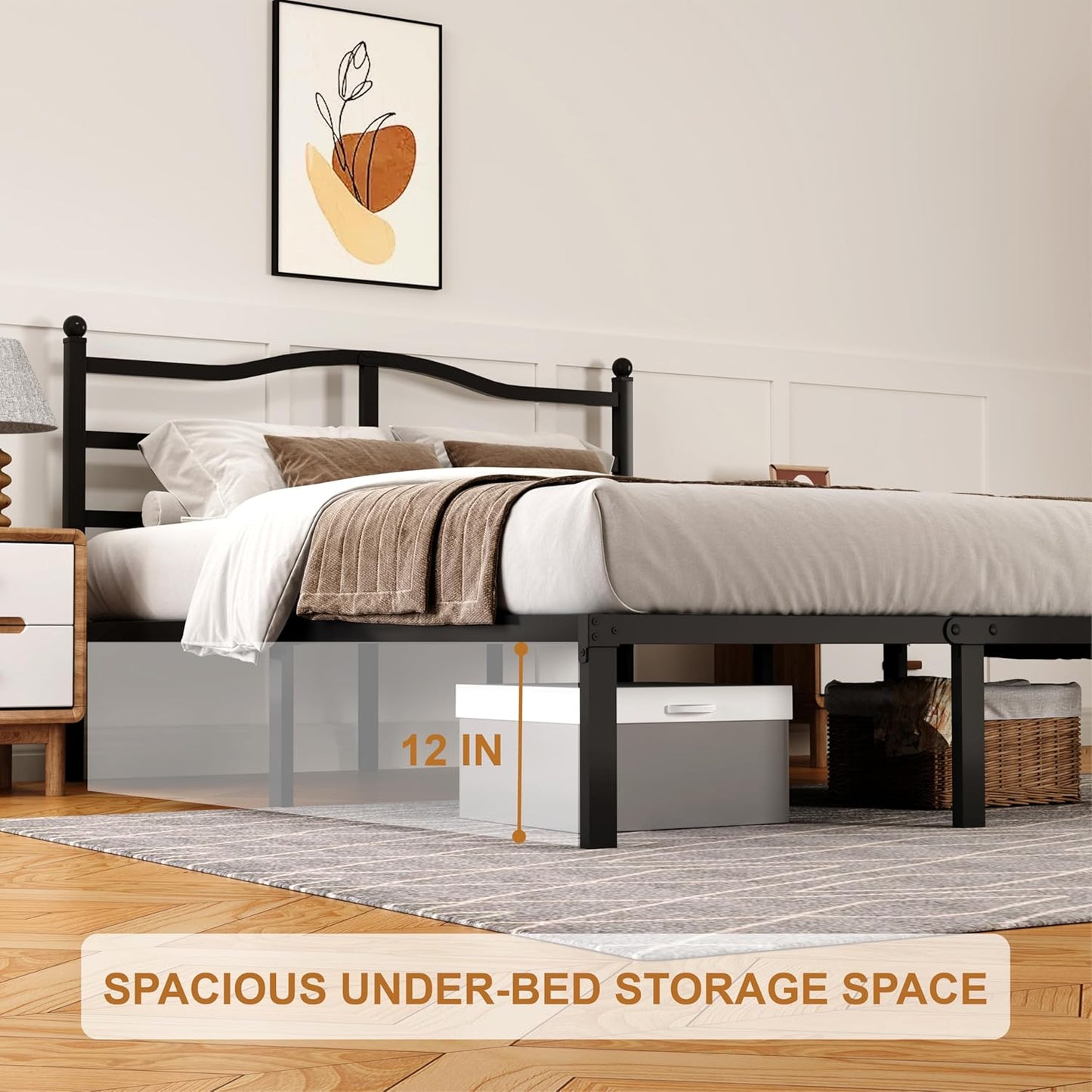 14 Inch Queen Bed Frame with Headboard, Heavy Duty Metal Platform Bed Frame Queen Size Mattress Foundation with Sturdy Steel Slats, Easy Assembly Noise Free