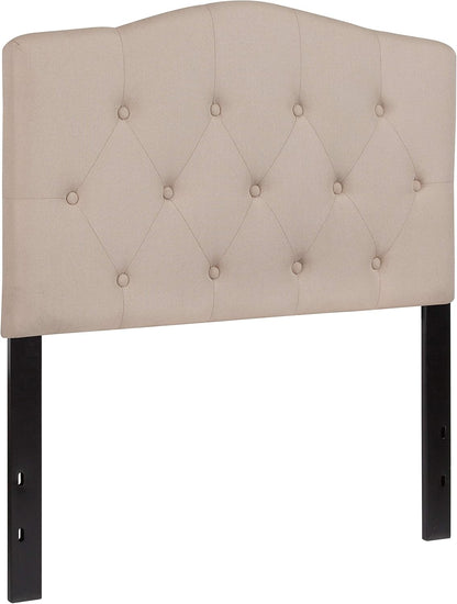 Cambridge Tufted Upholstered Twin Size Headboard in Beige Fabric