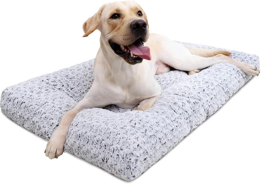 Washable Dog Bed Deluxe Plush Dog Crate Beds Comfy Kennel Pad Anti-Slip Pet Sleeping Mat for Large, Jumbo, Medium, Small Dogs Breeds, 41" X 27", Gray