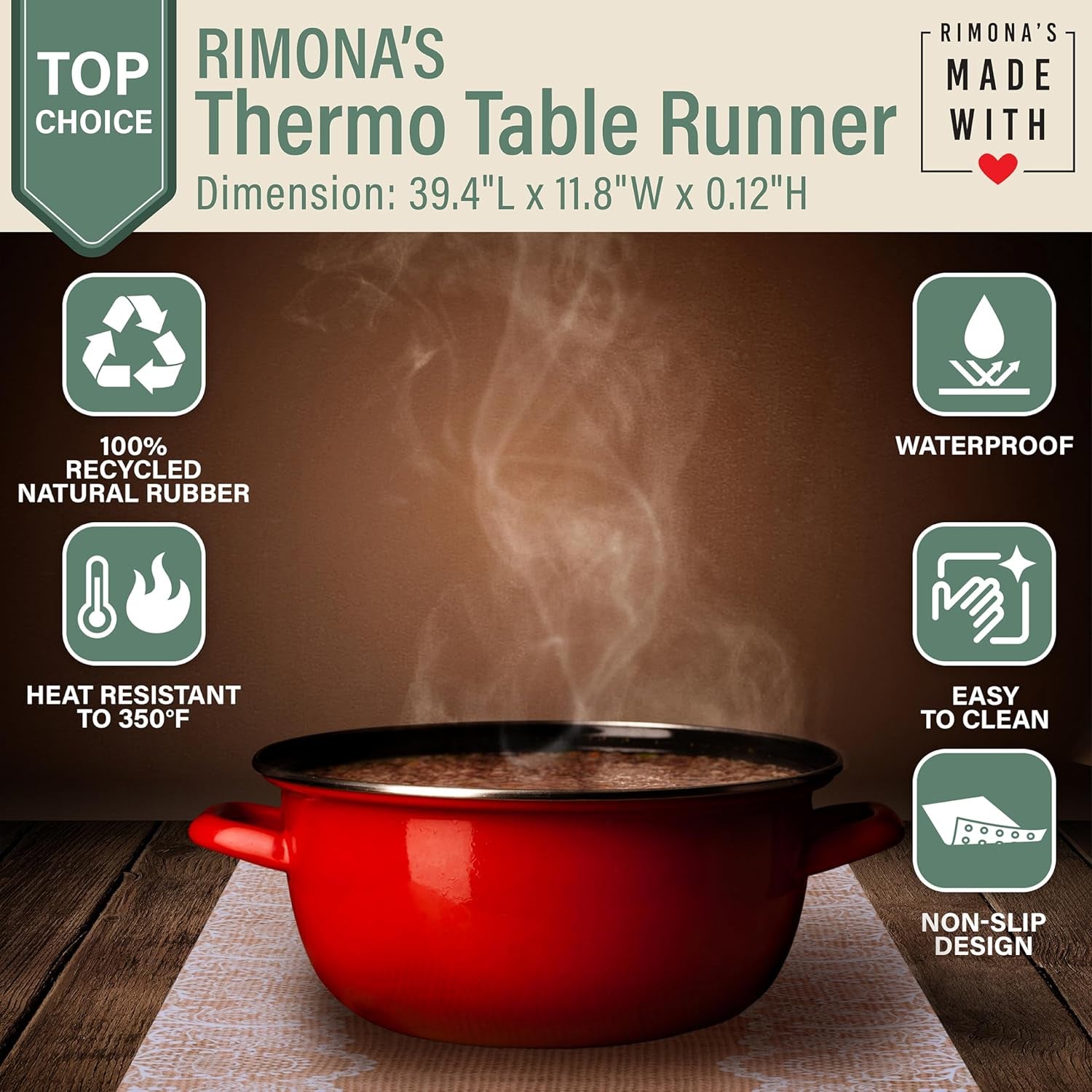 Thermo Heat Resistant Table Runner and Trivet for Hot Dishes - Waterproof Hot Plates to Protect Table and Countertop - Kitchen & Dining 350F Heat Protector 40" - White Golden Marble