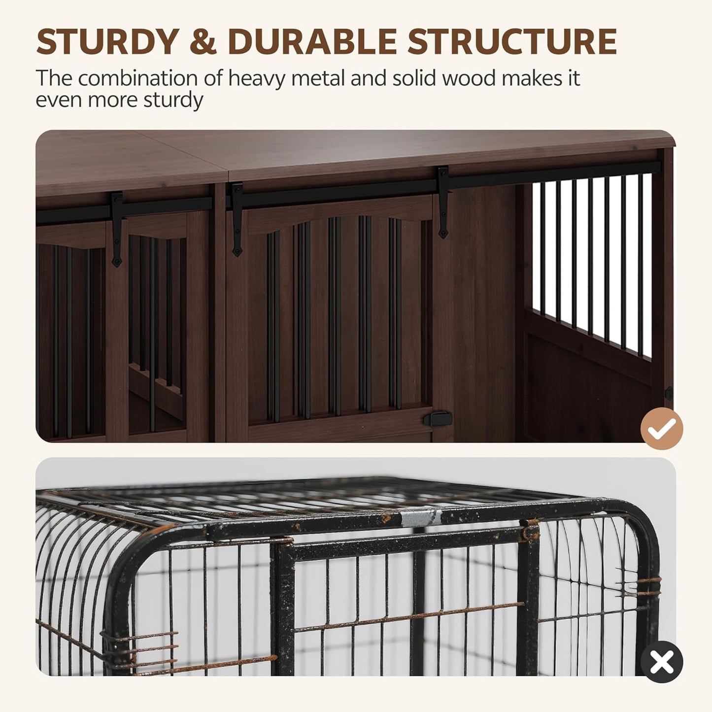 70.86" Double Dog Crate Furniture for 2 Medium Large Dogs Wooden Heavy Duty Dog Kennel Furniture with 2 Sliding Doors and Divider Decorative Dog Cage TV Stand End Table for Indoor Brown