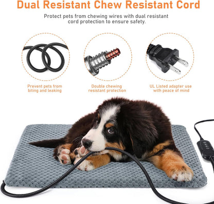 Heated Dog Bed, Waterproof Adjustable Temperature Dog Cat Heating Pad with Timer, Indoor Pet Heating Pad for Cats Dogs Electric Pads for Dogs Cats, Pet Heated Pad (M: 28" X 20")
