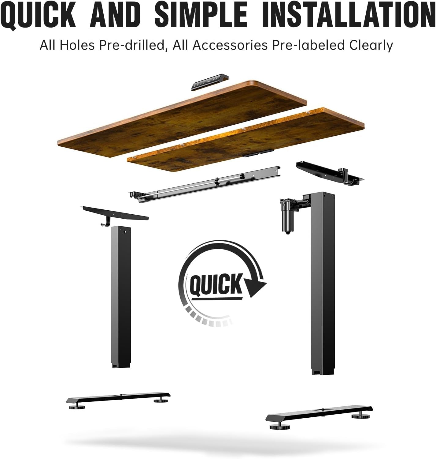 47.2" Standing Desk, Adjustable Height Office Desk with Wood Desktop, Computer Table for Home Work, Study and Gaming, Small Spaces, Modern Furniture，Brown