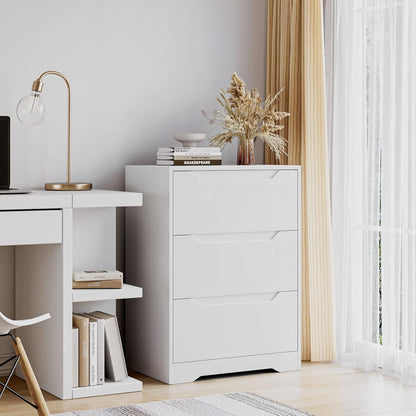 Modern 3 Drawer Dresser, Wood Chest of Drawers with Storage, Tall Nightstand with Cut-Out Handles, Side End Table, Accent Storage Cabinet for Living Room, Entryway, White