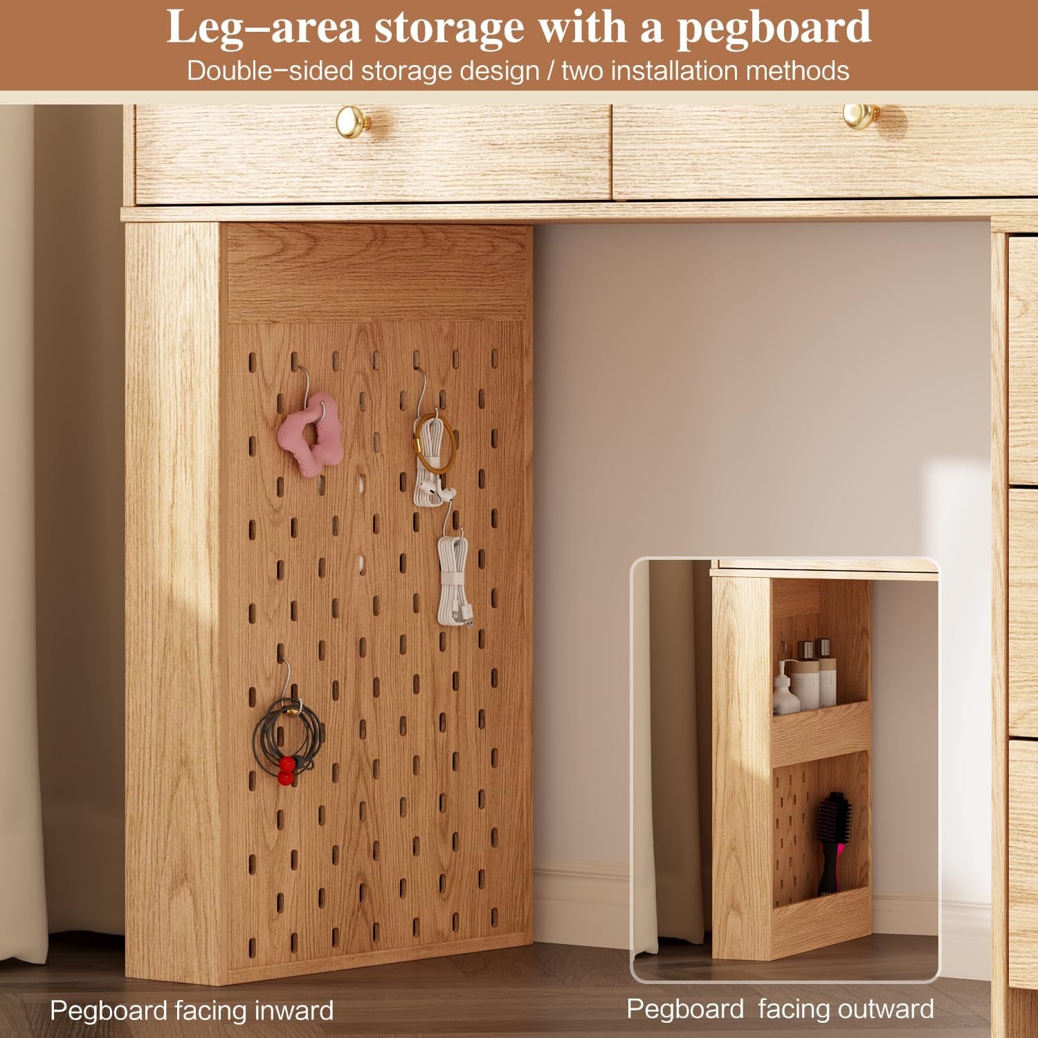 Large Makeup Vanity Desk with Mirror and Lights, Vanity Desk with 8 Drawers & Storage Shelves, Vanity Table with Power Outlet, 3 Color Modes & Adjustable Brightness Dressing Table, Bedroom,Oak