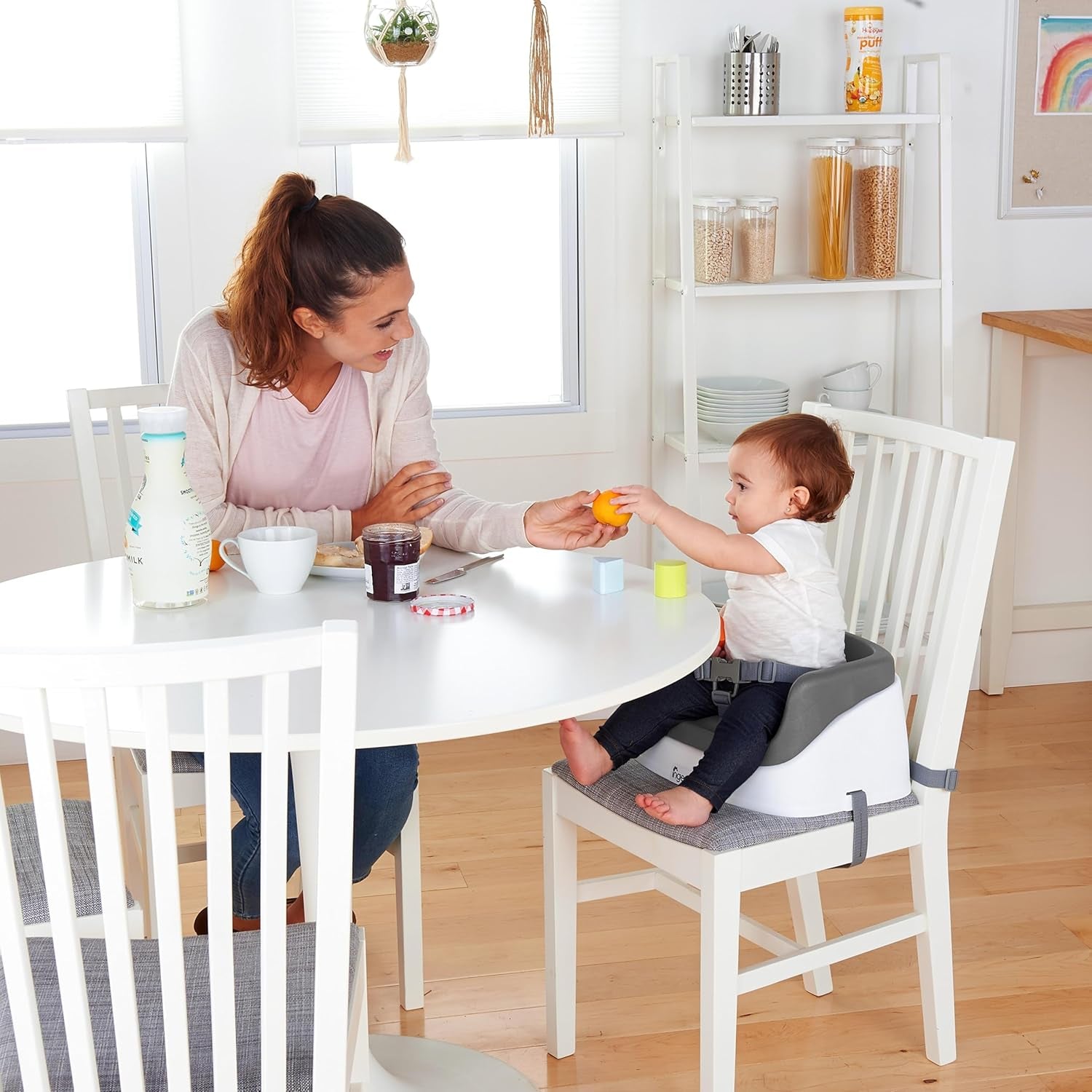 Smartclean Toddler Booster Seat for Kitchen Chair – Lightweight for On-The-Go, Easy-Clean, 3-Point Harness Strap – Booster Seat for Dining Table, Slate