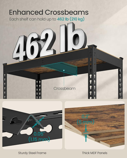 5-Tier Storage Shelves, Load 2310 Lb, Garage Storage, Boltless Assembly, Adjustable Shelving Unit, 17.7 X 35.4 X 70.9 Inches, for Study Shed Basement, Black and Rustic Brown UGLR450B11