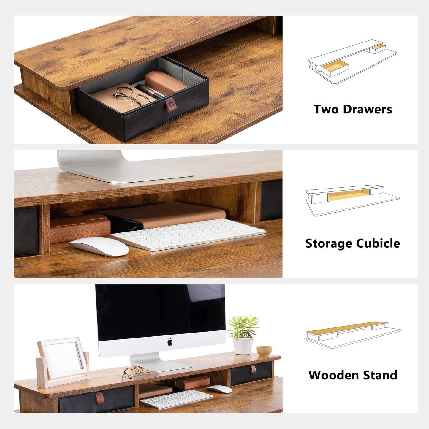 48 X 24 Inch Height Adjustable Electric Standing Desk with Double Drawer, Stand up Table with Storage Shelf, Sit Stand Desk, Rustic Brown