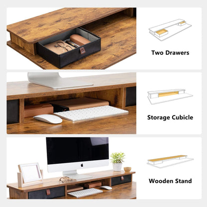 48 X 24 Inch Height Adjustable Electric Standing Desk with Double Drawer, Stand up Table with Storage Shelf, Sit Stand Desk, Rustic Brown