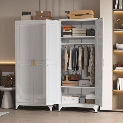 Metal Wardrobe Cabinets,Armoire Wardrobe Closet with Hanging Rod,Clothes Storage Cabinet with Adjustable Shelves and Doors,Clothing Cabinet for Bedroom,Office, Laundry Room