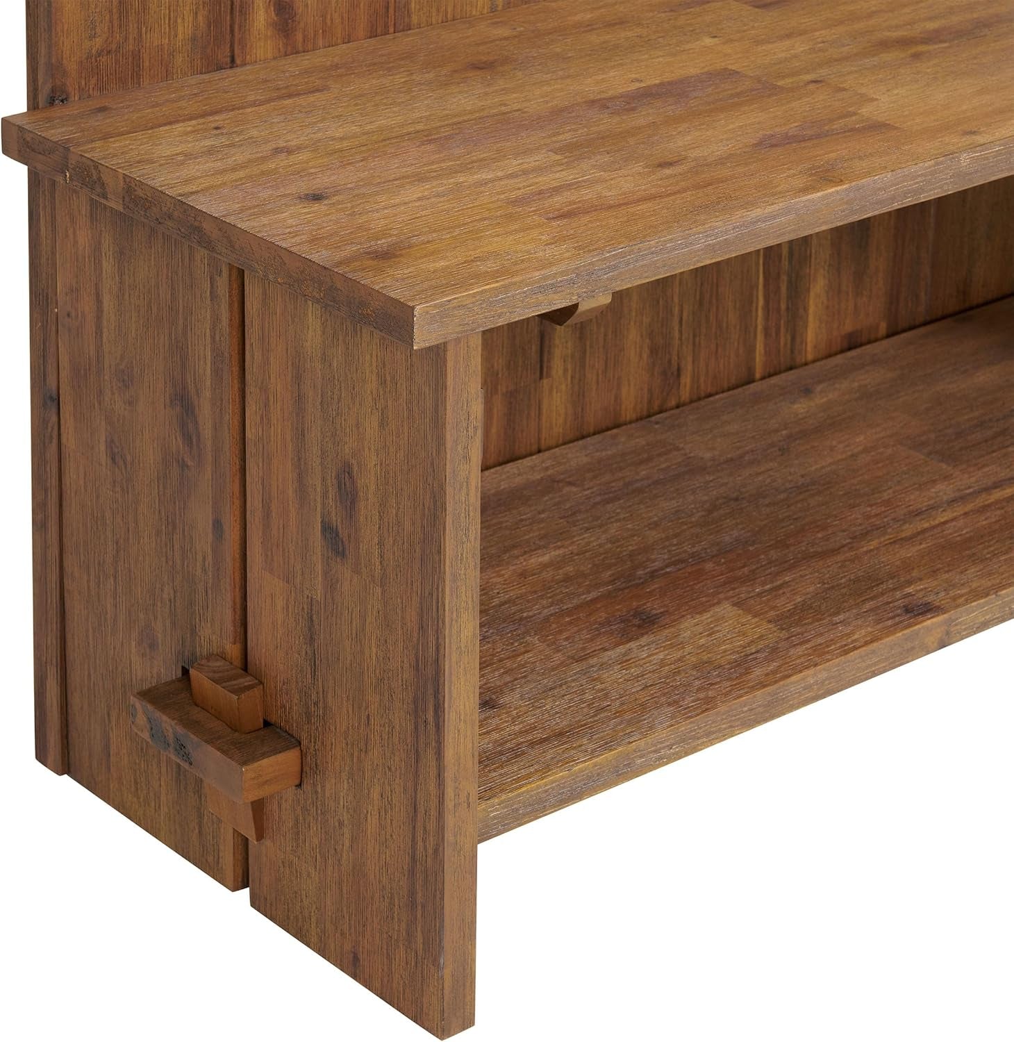Bethel 70-Inch Acacia Wood Hall Tree with Bench, Storage Shelves & Metal Coat Hooks – Entryway Organizer for Mudroom, Hallway, or Kitchen (Natural Aged Brown Finish)