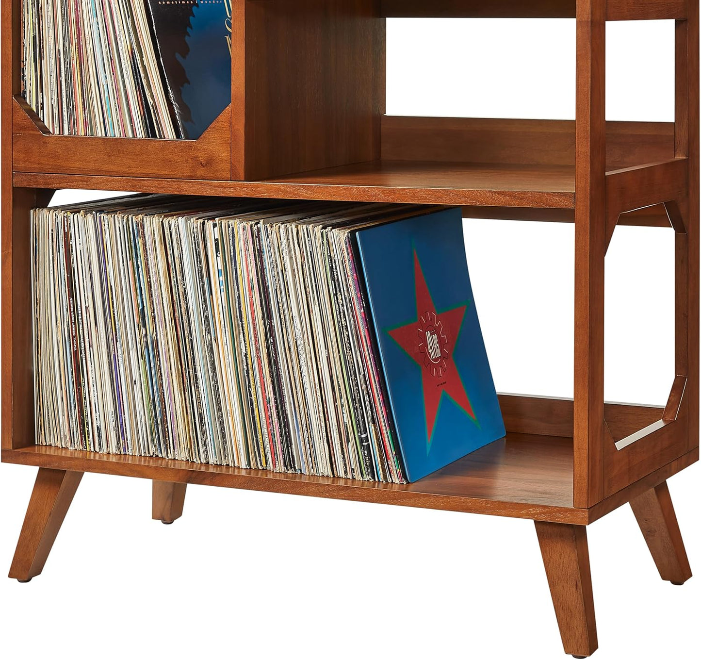 Asheville Mid-Century Modern Media Console Record Player Stand, Storage for Vinyl Records, Medium, Walnut
