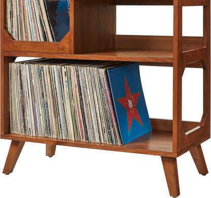Asheville Mid-Century Modern Media Console Record Player Stand, Storage for Vinyl Records, Medium, Walnut