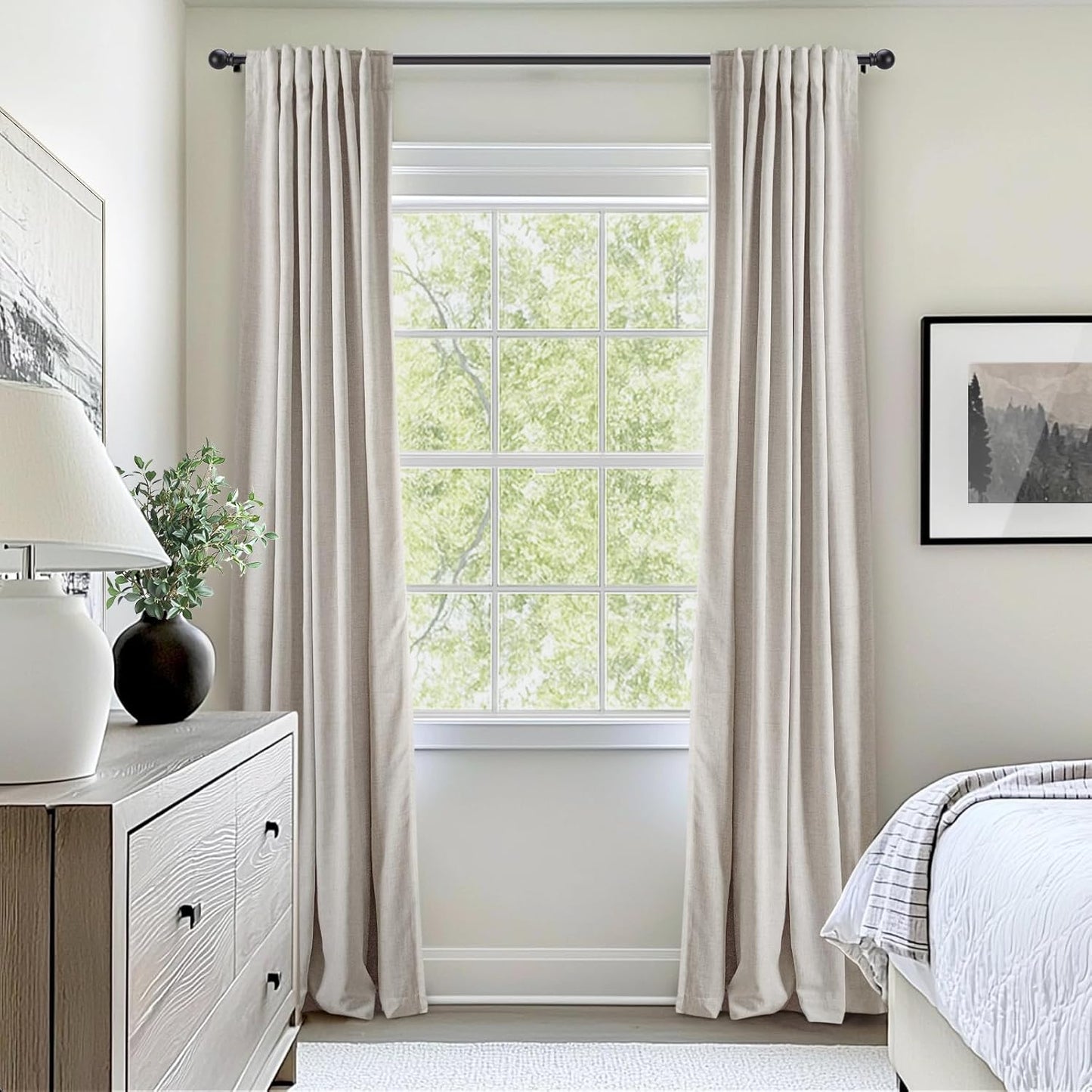 100% Blackout Curtains for Bedroom, Black Out Curtains 84 Inch Long, Clip Rings Linen Blackout Drapes, Thermal Insulated Room Darkening for Living Room, 2 Panels - Beige,W50Xl84