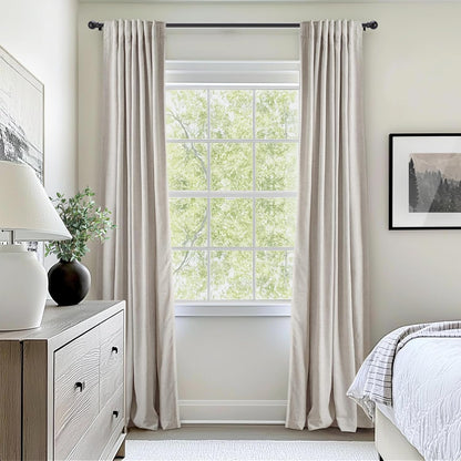 100% Blackout Curtains for Bedroom, Black Out Curtains 84 Inch Long, Clip Rings Linen Blackout Drapes, Thermal Insulated Room Darkening for Living Room, 2 Panels - Beige,W50Xl84