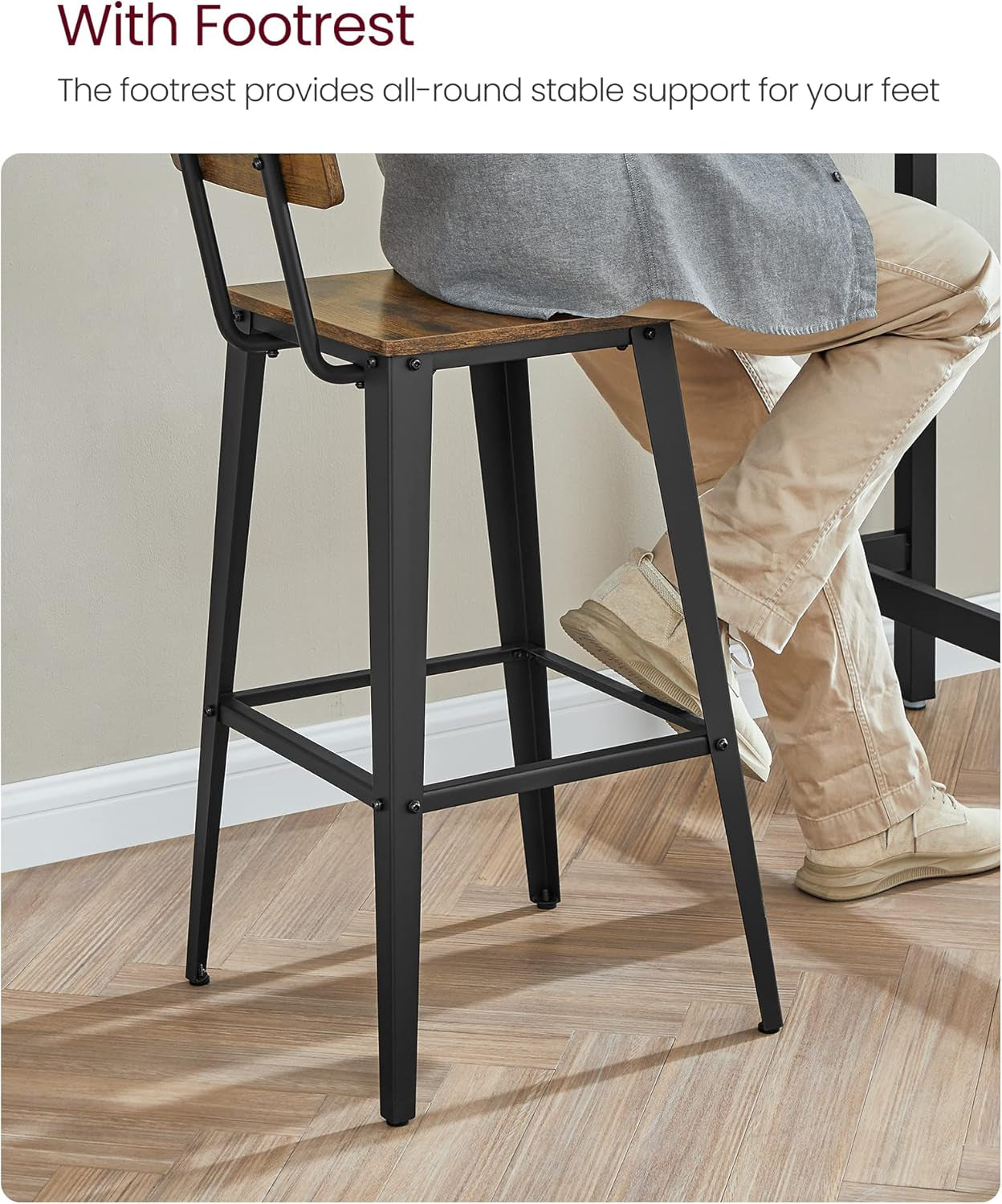 Set of 4 Bar Stools, Bar Height Stools, 29.1 Inches Tall Barstools with Back, Counter Bar Chairs for Kitchen Island, Steel Frame, Industrial Style, Easy Assembly, Rustic Brown and Ink Black