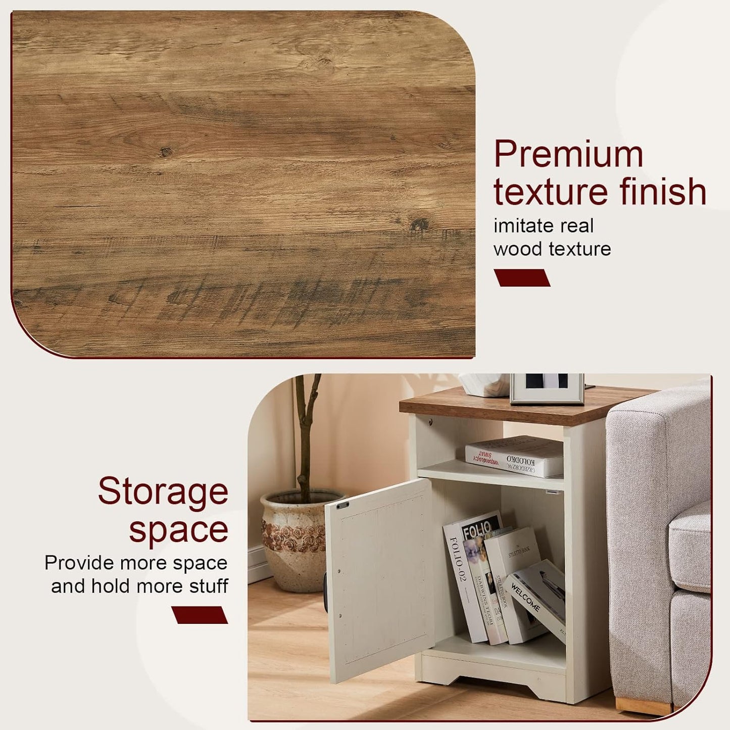 4-Piece Farmhouse Table Set Includes Sliding Barn Door TV Stand, Coffee Table& Two End Tables, Side Table with Charging Station and USB Ports, for Living Room, Distressed White, 66"
