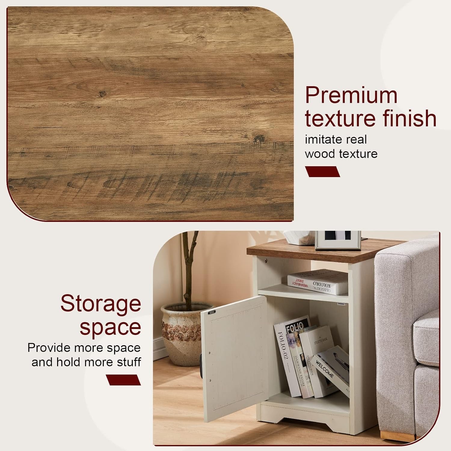 4-Piece Farmhouse Table Set Includes Sliding Barn Door TV Stand, Coffee Table& Two End Tables, Side Table with Charging Station and USB Ports, for Living Room, Distressed White, 66"