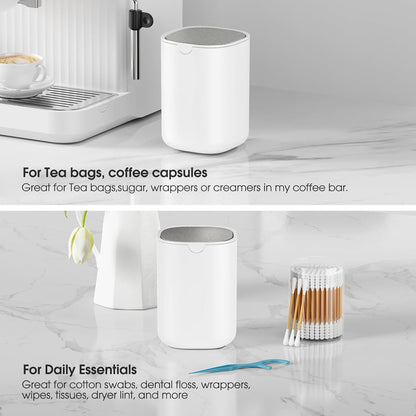 Mini Desktop Trash Can with Swing-Top Lid, 0.4 Gal/1.5L Tabletop Trash Can, Small Wastebasket for Bathroom Countertop, Vanitie, Coffee Area, or Office (White)
