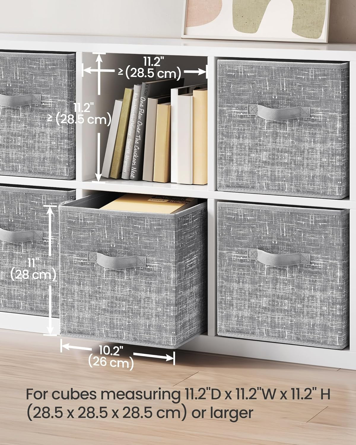 Storage Cubes, 11-Inch Non-Woven Fabric Bins with Double Handles, Set of 6, Closet Organizers for Shelves, Foldable, for Clothes, Cattail Gray UROB26LG