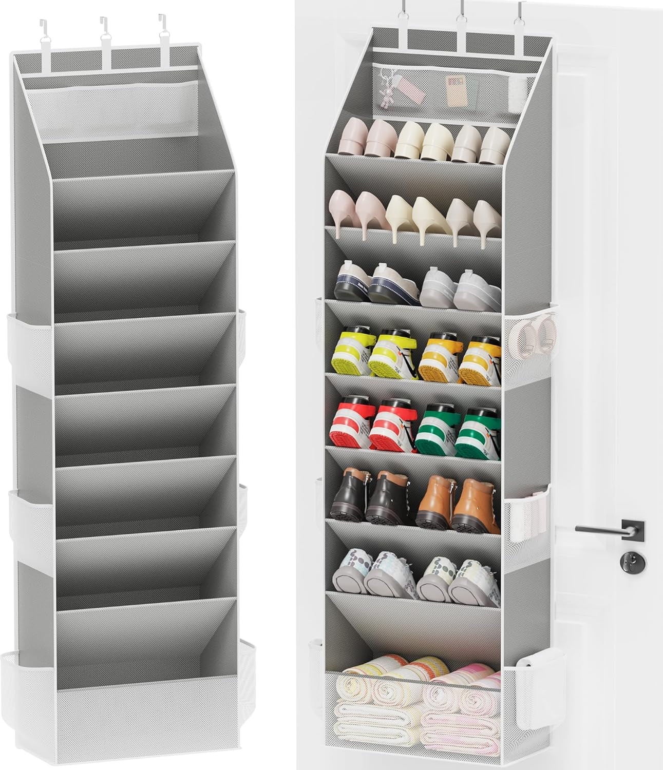 Shoe Organizer, over the Door Shoe Organizer, Hanging Closet Shoe Storage with Large Deep Pockets, Fits 16–24 Pairs of Sneakers, Sandals, Boots, Gray
