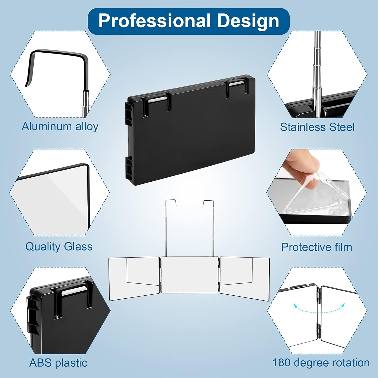 3 Way Mirror for Self Hair Cutting,360 Haircuts Men for Barber Use Tools,To See Back of Head,Tri Fold Mirror with Portable Height Adjustable Telescoping Hooks