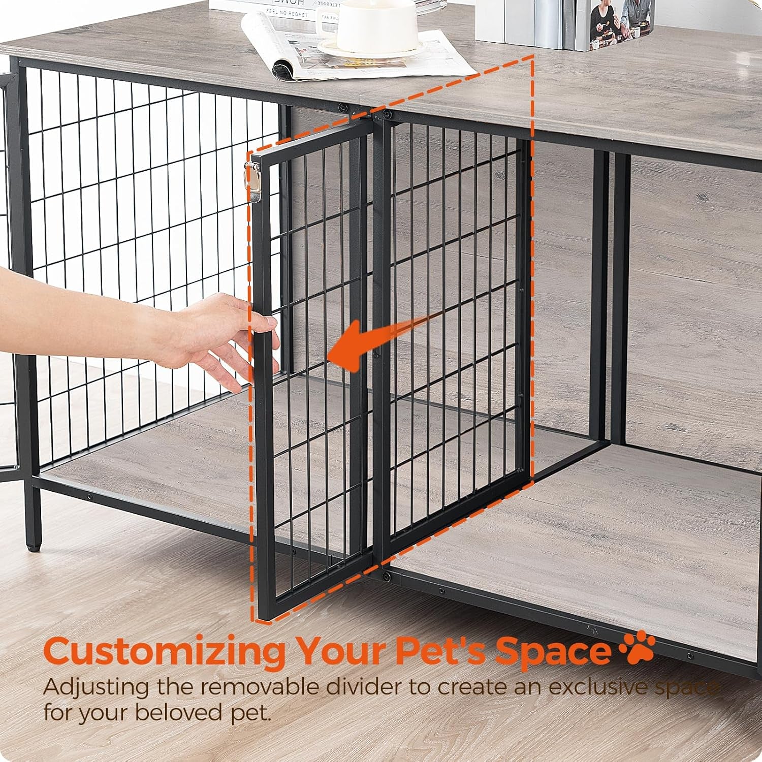 Dog Crate Furniture for 2 Dogs, 43.3" Dog Kennel with Removable Divider, Heavy Duty Wooden Dog Kennel for Small Medium Dog, Indoor Dog Cage End Table with Double Rooms, Greige DCHG1201