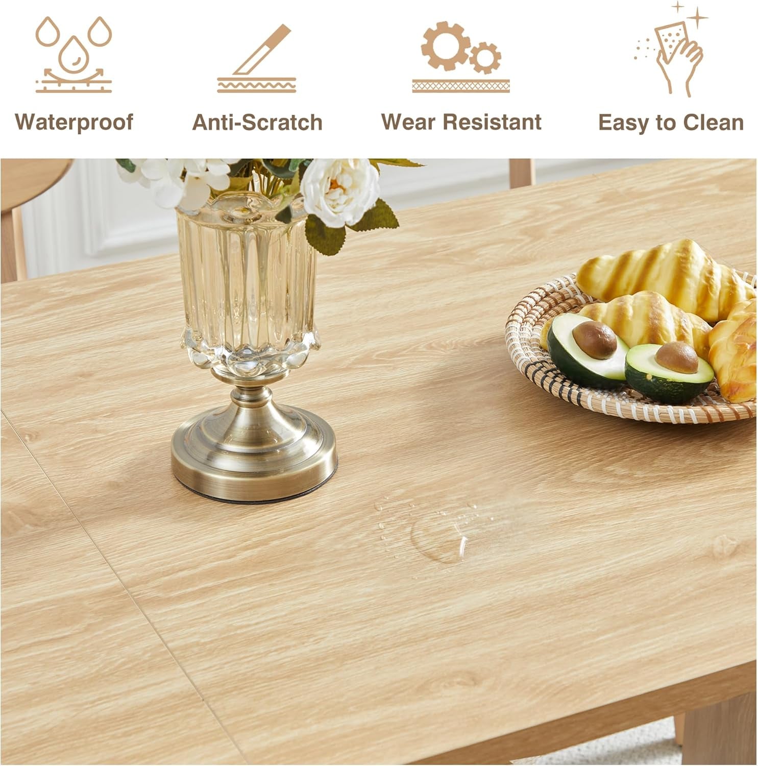 70.8 Inch Dining Table for 4-6 People, Oval Kitchen Table with Semi-Cylindrical Legs Base, Modern Farmhouse round Dinner Tables for Dining Room Kitchen Living Room (Natural)