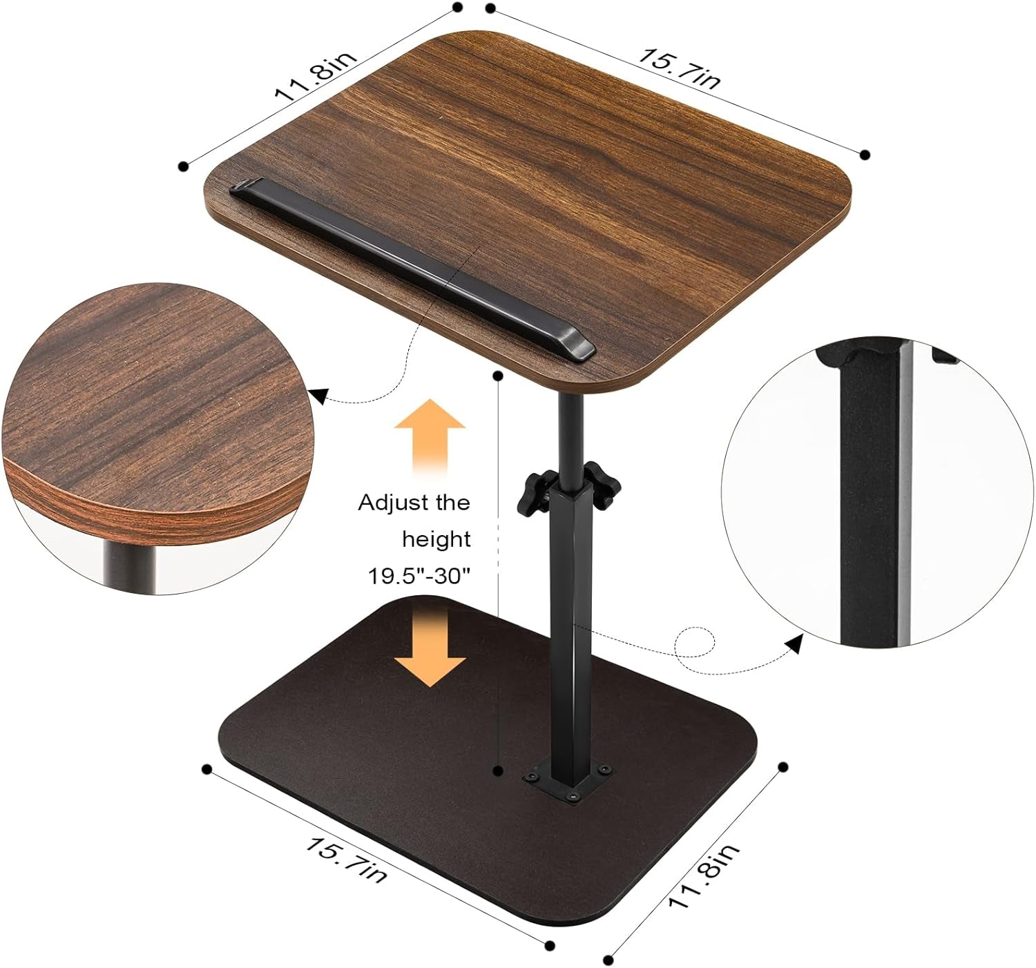 Sofa Tray Table - Folding Swivel Laptop Desk for Couch, Bed, Recliner, Portable Multi-Angle Armrest Tray (15.7"X11.8") 360° Rotating Height Adjustable