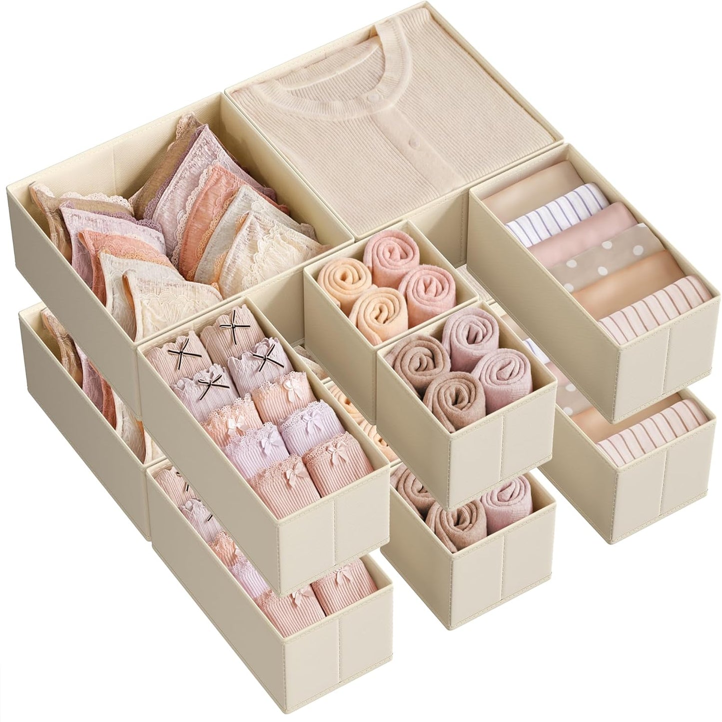 Drawer Organizers, Dresser Divider Organizers, Set of 18, Foldable Fabric Storage Boxes for Socks, Underwear, Bras, Ties, Scarves, Dove Gray URDZ006G05