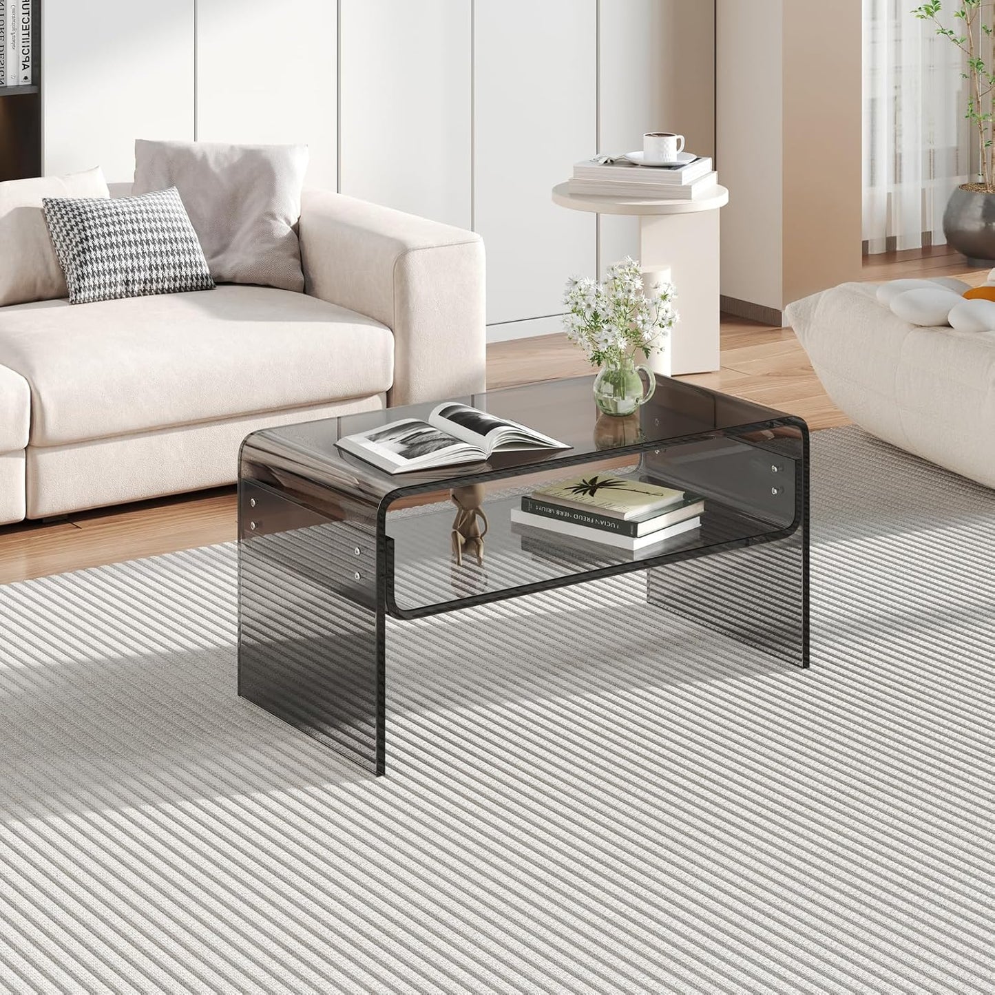 Acrylic Coffee Table, Black Rectangle Modern Side Table Furniture, Tea Table with Open Storage, Suitable for Living Room, Office Reception and Bedroom